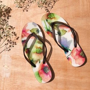 AERIN watercolor floral flip flops